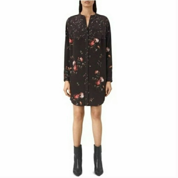 All Saints Dresses & Skirts - All Saints Helle Amarillo Floral Silk Shirt Dress